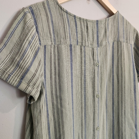 Cloth & Stone Anthropologie Green Blue Striped Tunic Dress Size Small Cap Sleeve - Picture 6 of 10